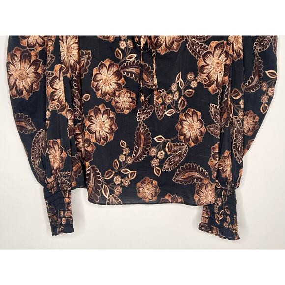 Misa Los Angeles Floral Print Long Sleeve Siena Blouse Top Black Women's Small - Picture 5 of 10
